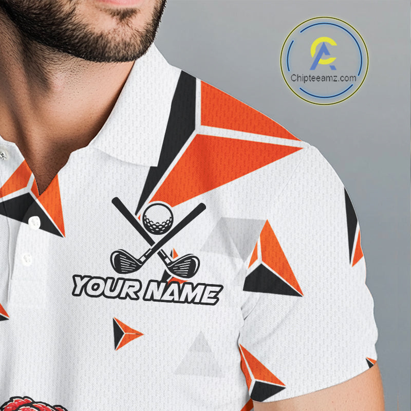 Custom Turkey Orange Black Geometric Men Golf Polo Shirt, Funny Thanksgiving Golf Team Shirt NHT1408