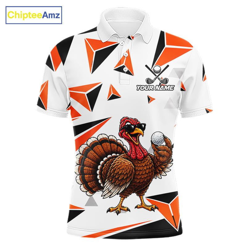 Custom Turkey Orange Black Geometric Men Golf Polo Shirt, Funny Thanksgiving Golf Team Shirt NHT1408