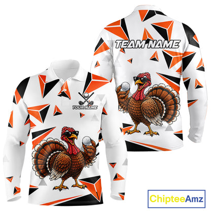 Custom Turkey Orange Black Geometric Men Golf Polo Shirt, Funny Thanksgiving Golf Team Shirt NHT1408