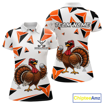 Custom Turkey Orange Black Geometric Women Golf Polo Shirt, Funny Thanksgiving Golf Team Shirt NHT1408
