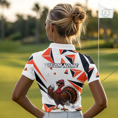 Custom Turkey Orange Black Geometric Women Golf Polo Shirt, Funny Thanksgiving Golf Team Shirt NHT1408
