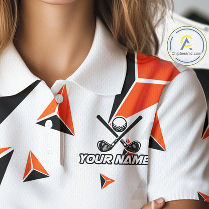 Custom Turkey Orange Black Geometric Women Golf Polo Shirt, Funny Thanksgiving Golf Team Shirt NHT1408