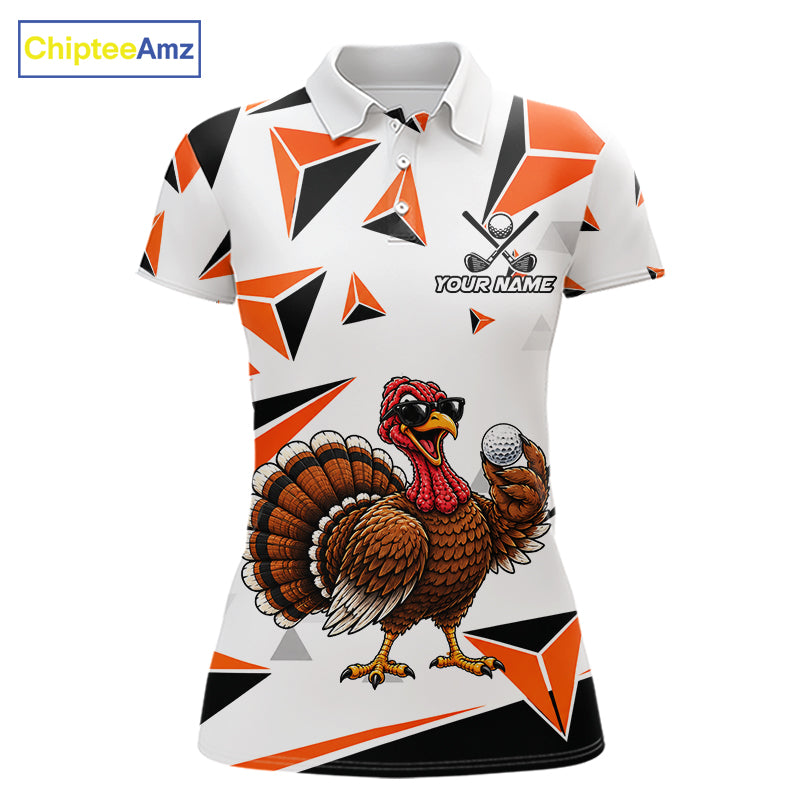 Custom Turkey Orange Black Geometric Women Golf Polo Shirt, Funny Thanksgiving Golf Team Shirt NHT1408