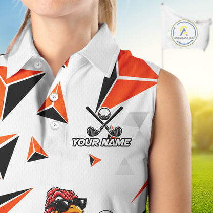 Custom Turkey Orange Black Geometric Women Sleeveless Golf Polo Shirt, Funny Thanksgiving Golf Team Shirt NHT1408