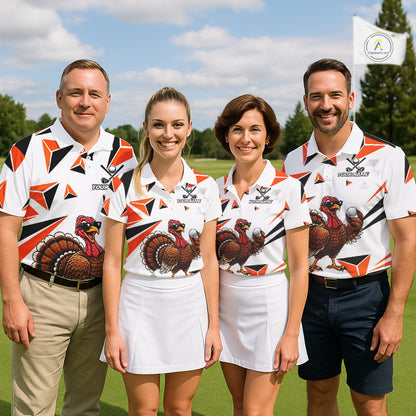 Custom Turkey Orange Black Geometric Men Golf Polo Shirt, Funny Thanksgiving Golf Team Shirt NHT1408