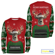 Load image into Gallery viewer, Merry Huntmas Deer Hunting Christmas Gifts, Personalized Huntmas Deer Hunting Shirt NHT307