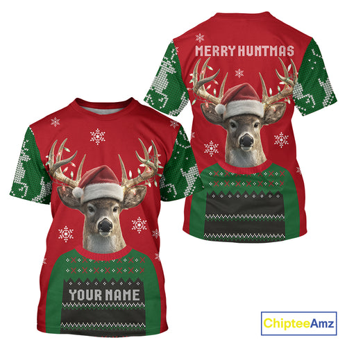 Merry Huntmas Deer Hunting Christmas Gifts, Personalized Huntmas Deer Hunting Shirt NHT307
