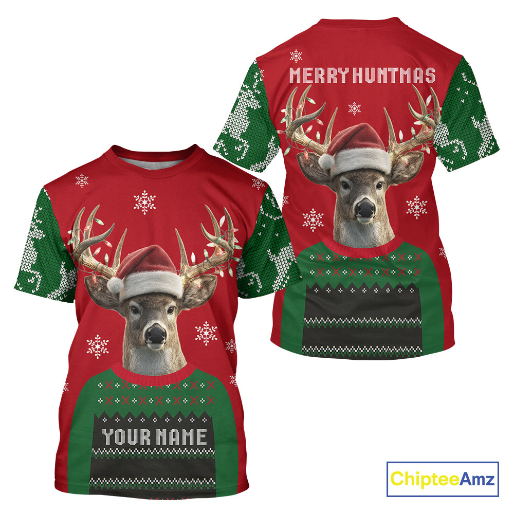 Merry Huntmas Deer Hunting Christmas Gifts, Personalized Huntmas Deer Hunting Shirt NHT307