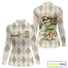 Load image into Gallery viewer, Personalized Sloth Golfer Polo Shirt Funny Golf Argyle Pattern Custom Name Golf Lover Gift for Womens 