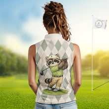 Load image into Gallery viewer, Personalized Raccoon Womens Sleeveless Golf Polo Shirt Funny Golf Argyle Pattern Custom Name Golf Lover Gift 