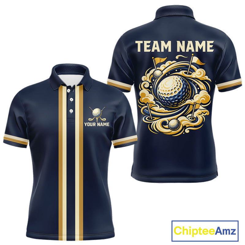 Personalized Men Golf Polo Shirt Retro Design Custom Name Team Golf Shirt, Golfing Gift| Navi NHT1553