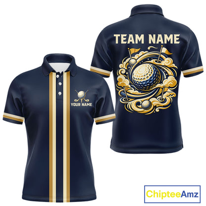 Personalized Men Golf Polo Shirt Retro Design Custom Name Team Golf Shirt, Golfing Gift| Navi NHT1553
