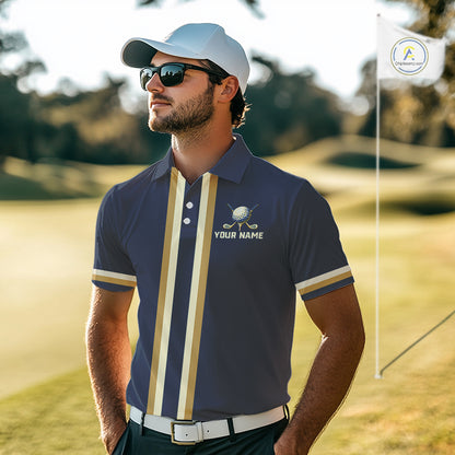 Personalized Men Golf Polo Shirt Retro Design Custom Name Team Golf Shirt, Golfing Gift| Navi NHT1553