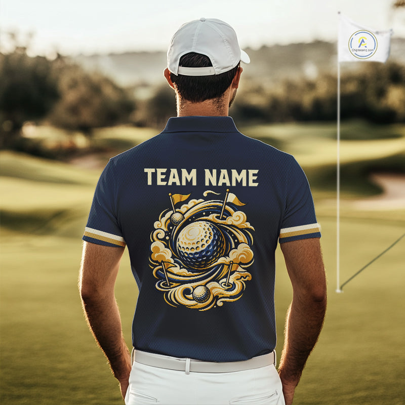 Personalized Men Golf Polo Shirt Retro Design Custom Name Team Golf Shirt, Golfing Gift| Navi NHT1553