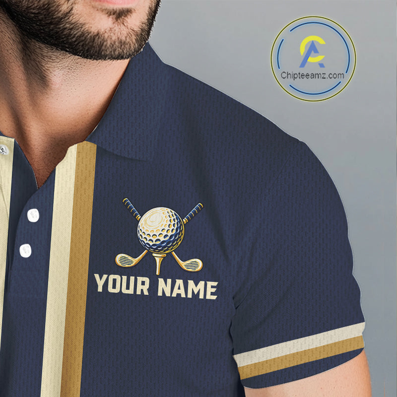 Personalized Men Golf Polo Shirt Retro Design Custom Name Team Golf Shirt, Golfing Gift| Navi NHT1553