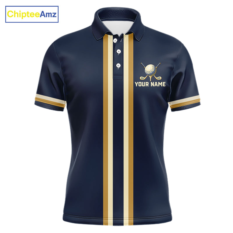Personalized Men Golf Polo Shirt Retro Design Custom Name Team Golf Shirt, Golfing Gift| Navi NHT1553