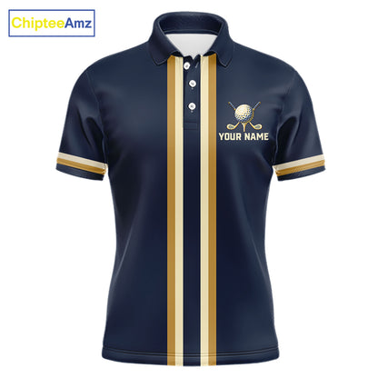 Personalized Men Golf Polo Shirt Retro Design Custom Name Team Golf Shirt, Golfing Gift| Navi NHT1553