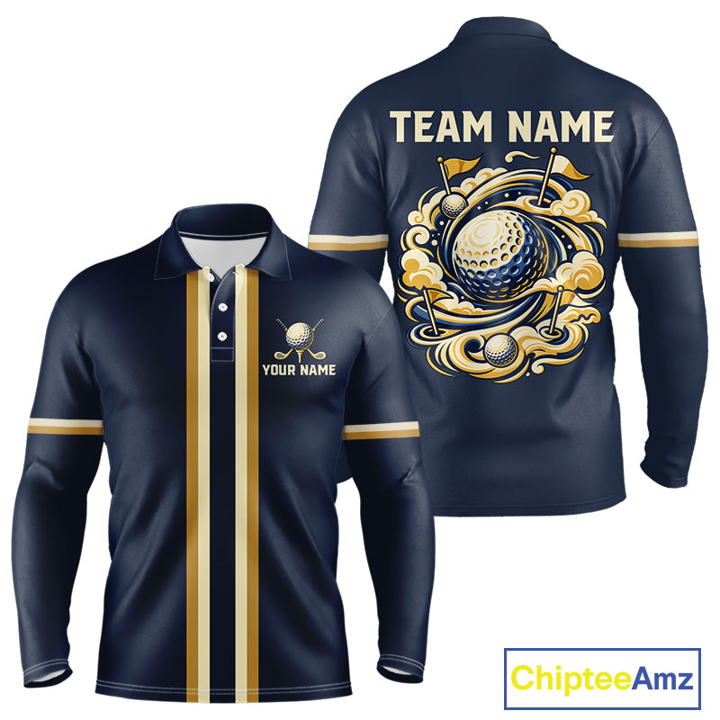 Personalized Men Golf Polo Shirt Retro Design Custom Name Team Golf Shirt, Golfing Gift| Navi NHT1553