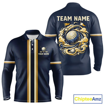 Personalized Men Golf Polo Shirt Retro Design Custom Name Team Golf Shirt, Golfing Gift| Navi NHT1553
