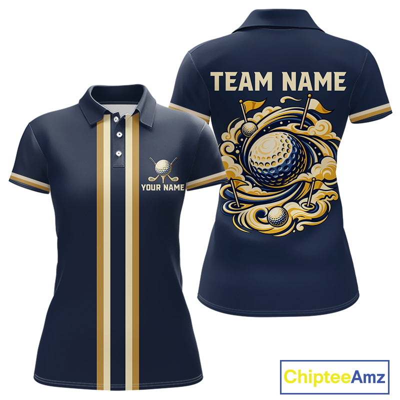 Personalized Women Golf Polo Shirt Retro Design Custom Name Team Golf Shirt, Golfing Gift| Navi NHT1553