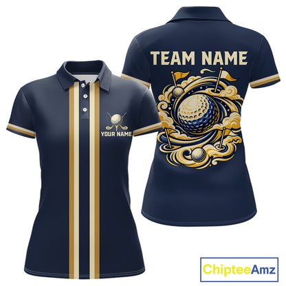 Personalized Women Golf Polo Shirt Retro Design Custom Name Team Golf Shirt, Golfing Gift| Navi NHT1553