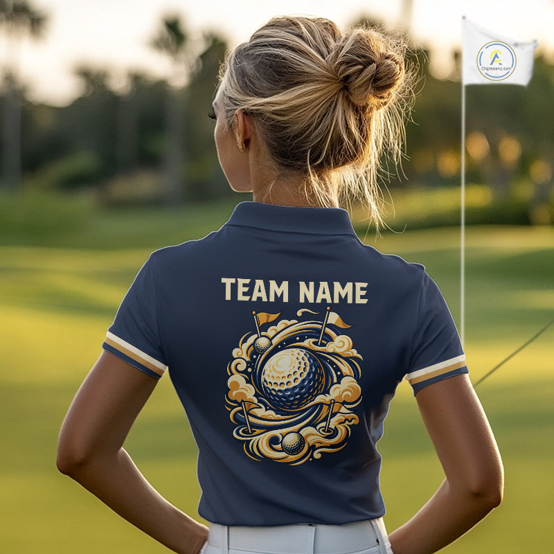 Personalized Women Golf Polo Shirt Retro Design Custom Name Team Golf Shirt, Golfing Gift| Navi NHT1553