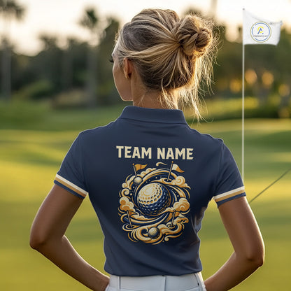 Personalized Women Golf Polo Shirt Retro Design Custom Name Team Golf Shirt, Golfing Gift| Navi NHT1553