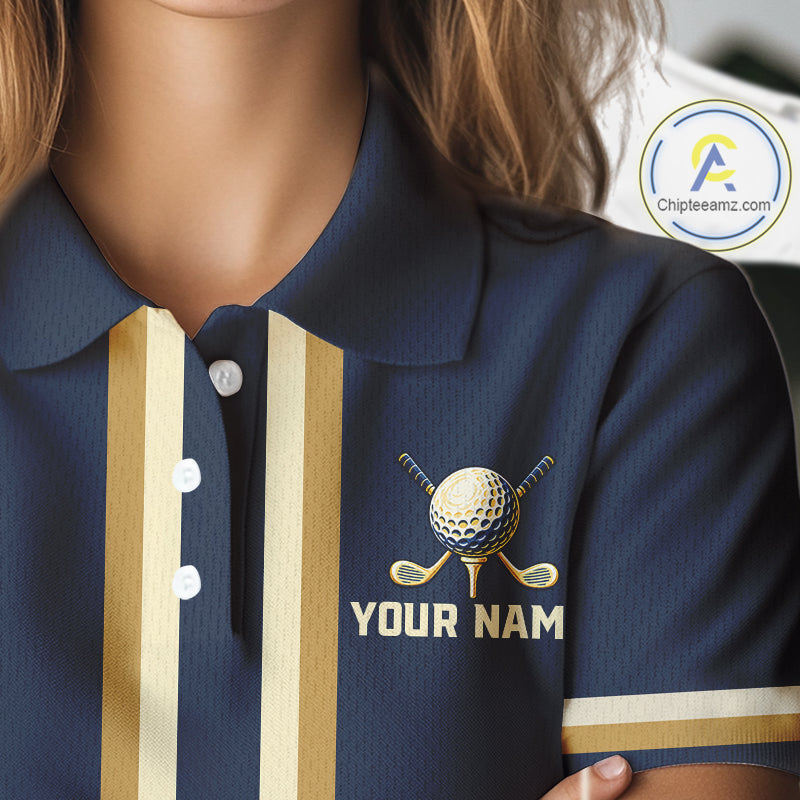 Personalized Women Golf Polo Shirt Retro Design Custom Name Team Golf Shirt, Golfing Gift| Navi NHT1553
