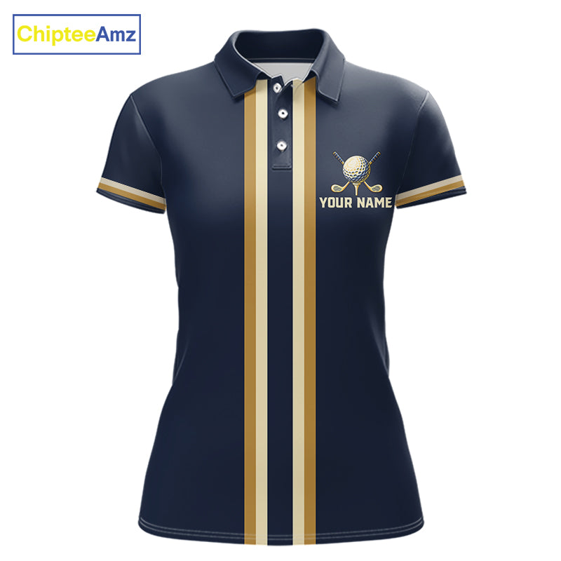 Personalized Women Golf Polo Shirt Retro Design Custom Name Team Golf Shirt, Golfing Gift| Navi NHT1553
