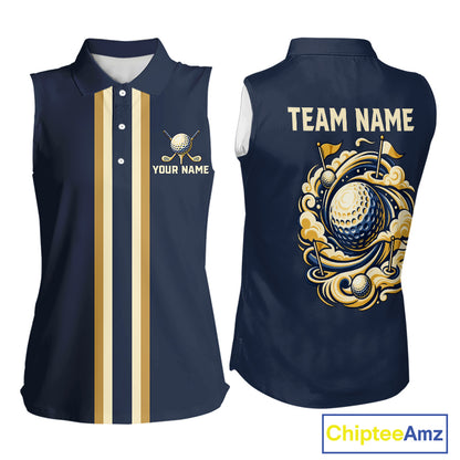 Personalized Women Sleeveless Golf Polo Shirt Retro Design Custom Name Team Golf Shirt, Golfing Gift| Navi NHT1553