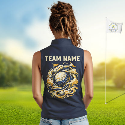 Personalized Women Sleeveless Golf Polo Shirt Retro Design Custom Name Team Golf Shirt, Golfing Gift| Navi NHT1553