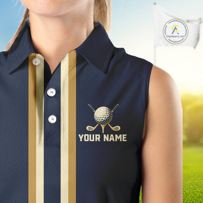 Personalized Women Sleeveless Golf Polo Shirt Retro Design Custom Name Team Golf Shirt, Golfing Gift| Navi NHT1553