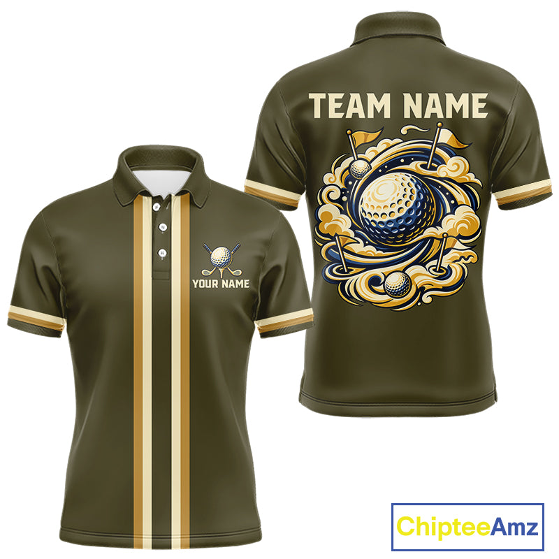 Personalized Men Golf Polo Shirt Retro Design Custom Name Team Golf Shirt, Golfing Gift|Green NHT1554