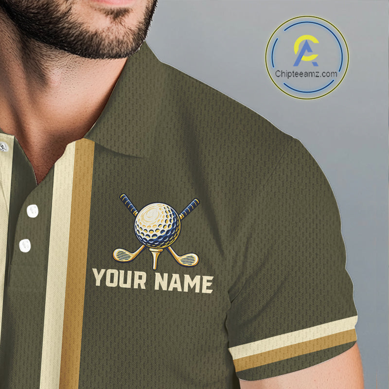 Personalized Men Golf Polo Shirt Retro Design Custom Name Team Golf Shirt, Golfing Gift|Green NHT1554