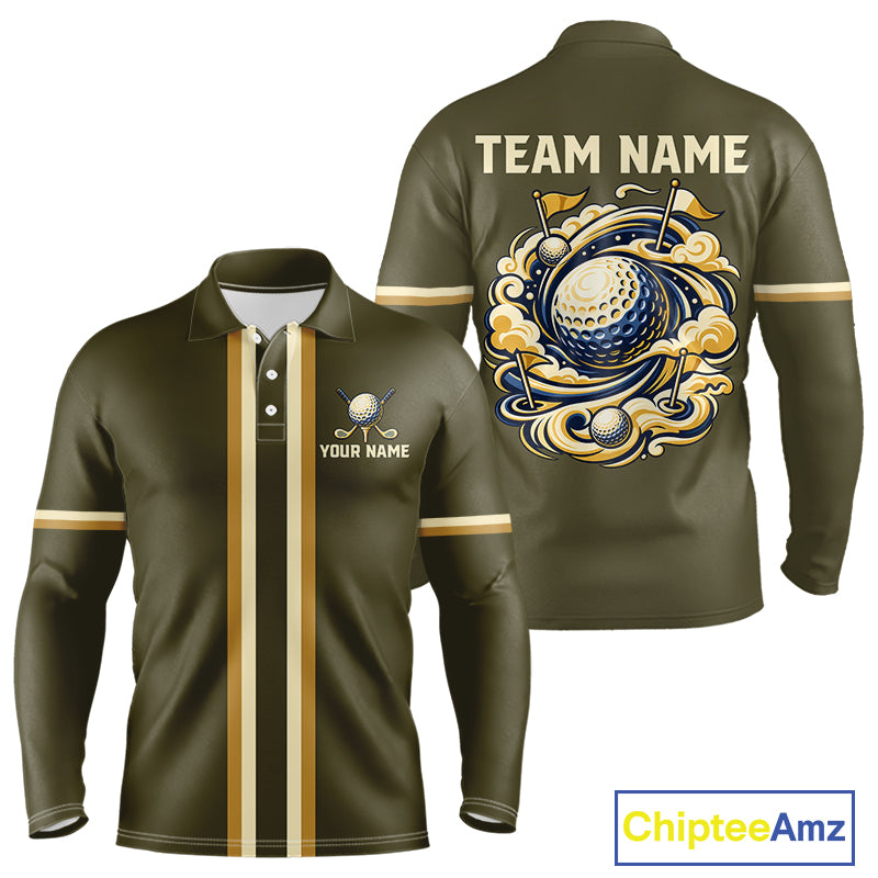 Personalized Men Golf Polo Shirt Retro Design Custom Name Team Golf Shirt, Golfing Gift|Green NHT1554
