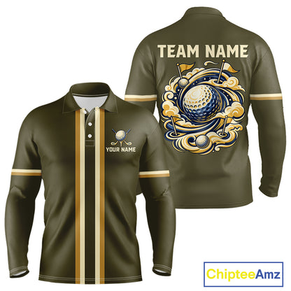 Personalized Men Golf Polo Shirt Retro Design Custom Name Team Golf Shirt, Golfing Gift|Green NHT1554