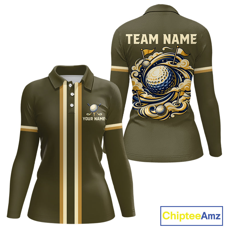 Personalized Women Golf Polo Shirt Retro Design Custom Name Team Golf Shirt, Golfing Gift|Green NHT1554