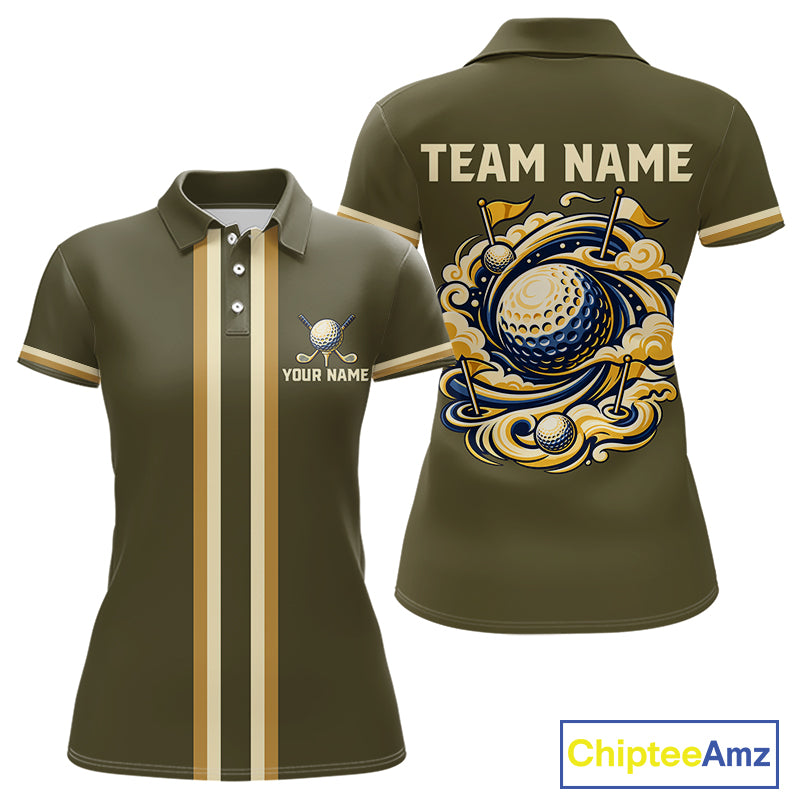 Personalized Women Golf Polo Shirt Retro Design Custom Name Team Golf Shirt, Golfing Gift|Green NHT1554