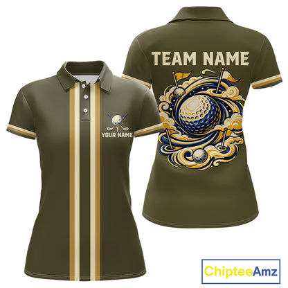 Personalized Women Golf Polo Shirt Retro Design Custom Name Team Golf Shirt, Golfing Gift|Green NHT1554