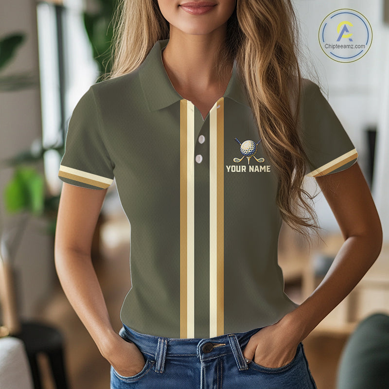 Personalized Women Golf Polo Shirt Retro Design Custom Name Team Golf Shirt, Golfing Gift|Green NHT1554