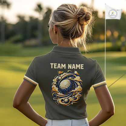 Personalized Women Golf Polo Shirt Retro Design Custom Name Team Golf Shirt, Golfing Gift|Green NHT1554