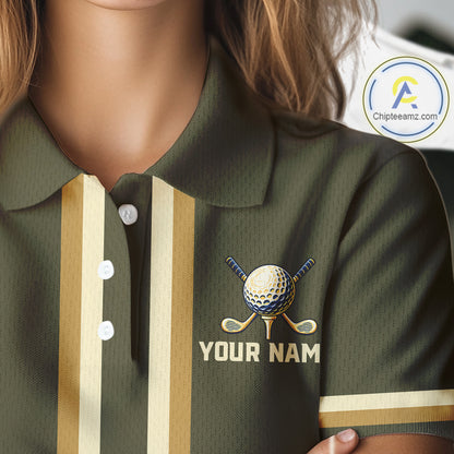Personalized Women Golf Polo Shirt Retro Design Custom Name Team Golf Shirt, Golfing Gift|Green NHT1554