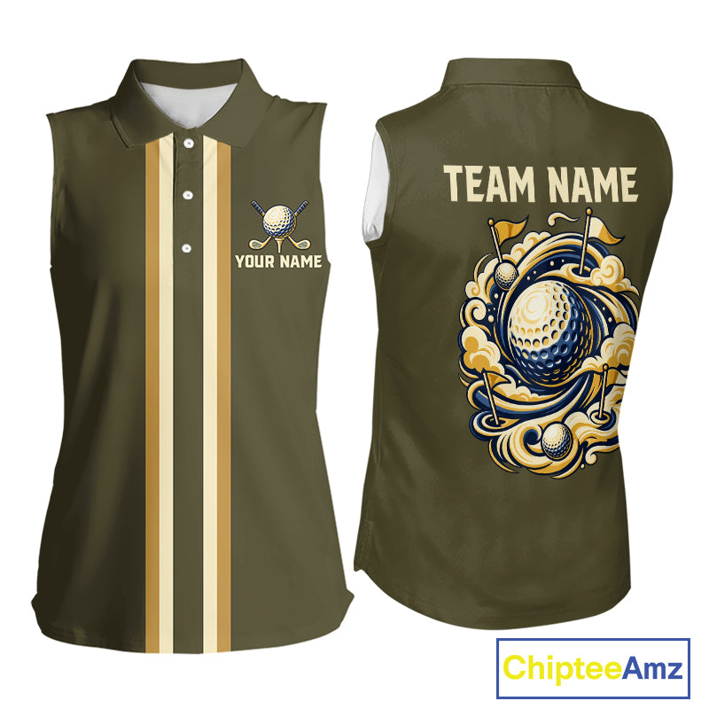 Personalized Women Sleeveless Golf Polo Shirt Retro Design Custom Name Team Golf Shirt, Golfing Gift|Green NHT1554