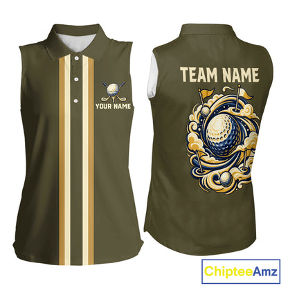 Personalized Women Sleeveless Golf Polo Shirt Retro Design Custom Name Team Golf Shirt, Golfing Gift|Green NHT1554