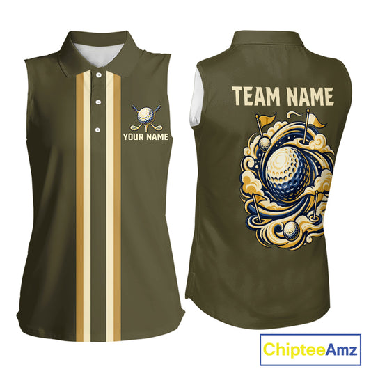 Personalized Women Sleeveless Golf Polo Shirt Retro Design Custom Name Team Golf Shirt, Golfing Gift|Green NHT1554
