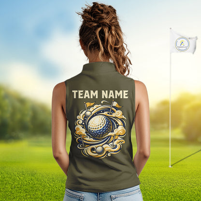 Personalized Women Sleeveless Golf Polo Shirt Retro Design Custom Name Team Golf Shirt, Golfing Gift|Green NHT1554