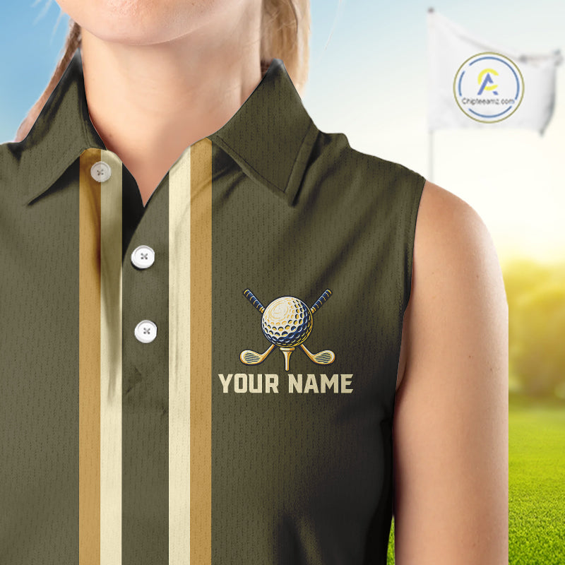 Personalized Women Sleeveless Golf Polo Shirt Retro Design Custom Name Team Golf Shirt, Golfing Gift|Green NHT1554