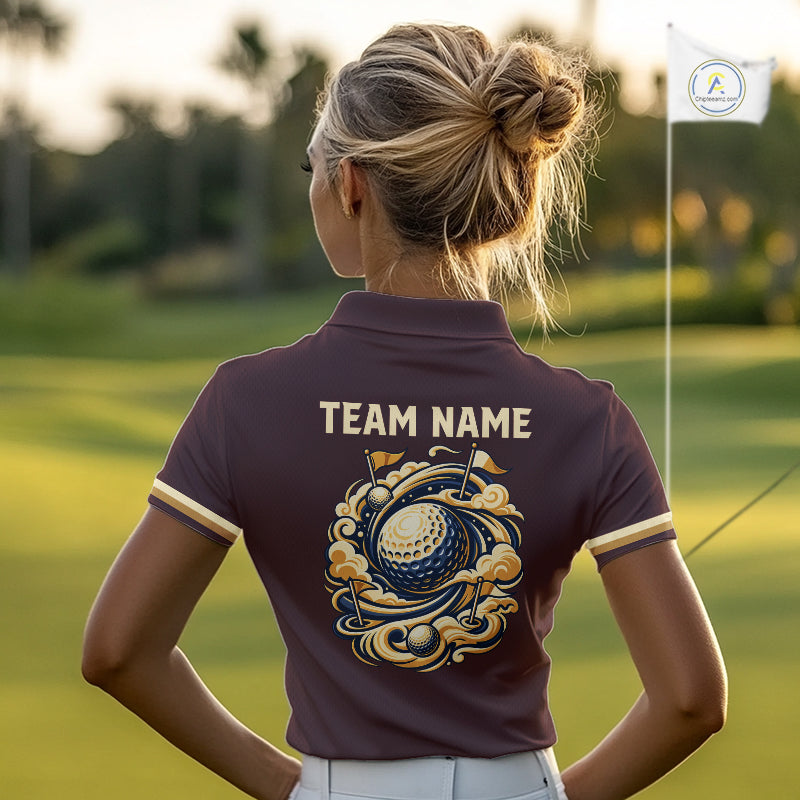 Personalized Women Golf Polo Shirt Retro Design Custom Name Team Golf Shirt, Golfing Gift| Blue NHT1555