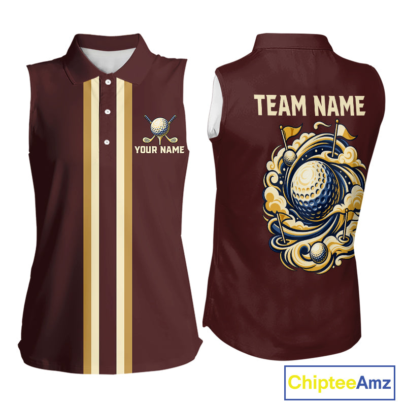Personalized Women Sleeveless Golf Polo Shirt Retro Design Custom Name Team Golf Shirt, Golfing Gift| Blue NHT1555