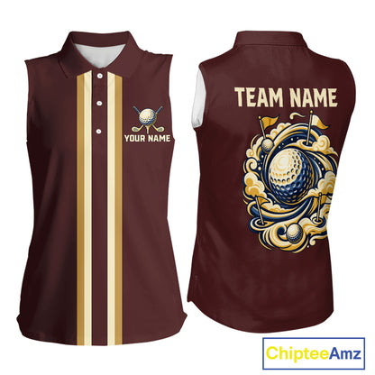 Personalized Women Sleeveless Golf Polo Shirt Retro Design Custom Name Team Golf Shirt, Golfing Gift| Blue NHT1555